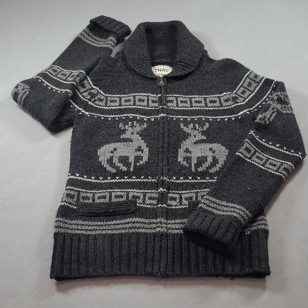 TNA Black and Gray Zip-Up Knit Cardigan Sweater